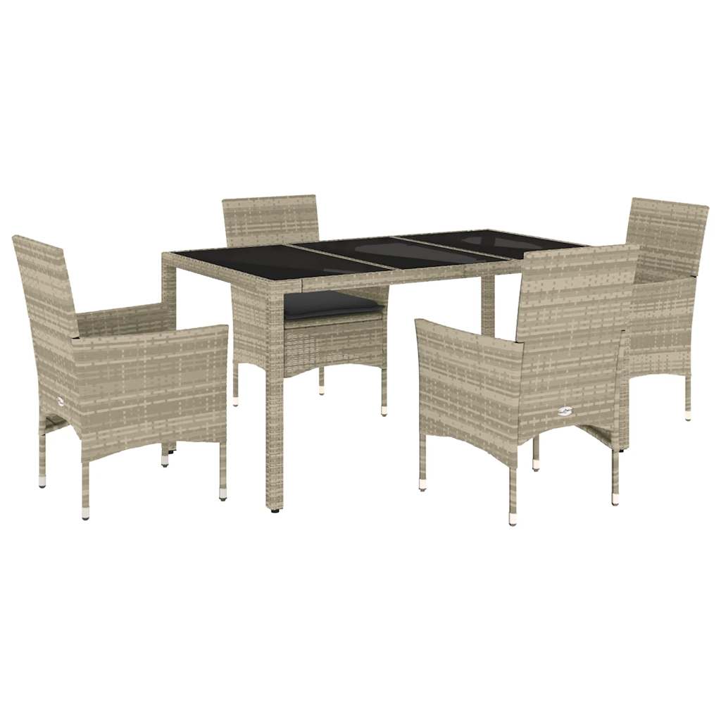 Set Pranzo da Giardino 5pz con Cuscini Polyrattan e Vetro | homemem39