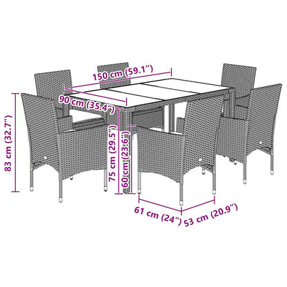 Set Pranzo Giardino 7 pz Cuscini Grigio Chiaro Polyrattan Vetro | homemem39