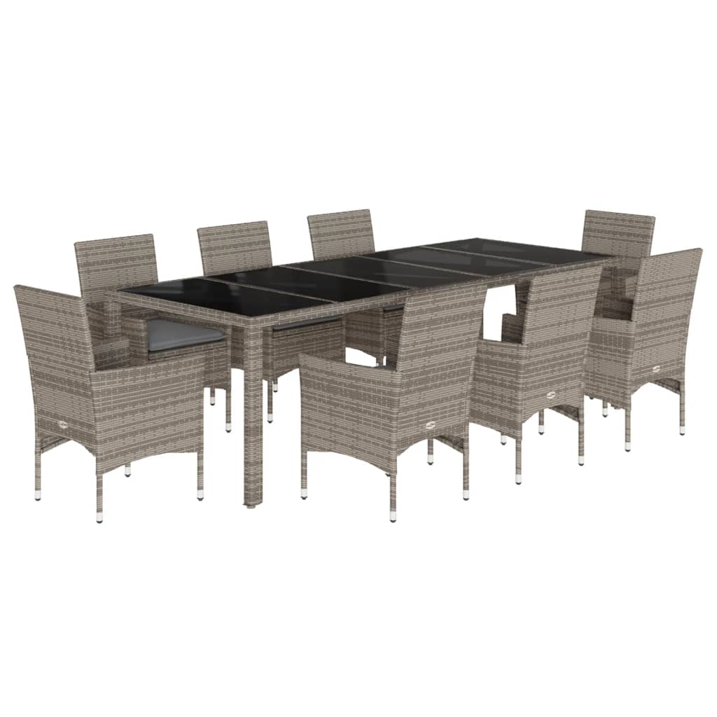 Set da Pranzo da Giardino 9 pz con Cuscini Polyrattan e Vetro | homemem39