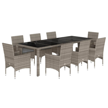 Set da Pranzo da Giardino 9 pz con Cuscini Polyrattan e Vetro | homemem39