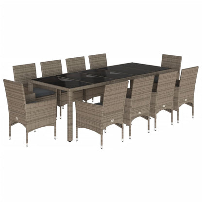 Set da Pranzo da Giardino 11pz con Cuscini Polyrattan e Vetro | homemem39