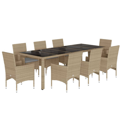 Set da Pranzo da Giardino 9 pz con Cuscini Polyrattan e Vetro - homemem39