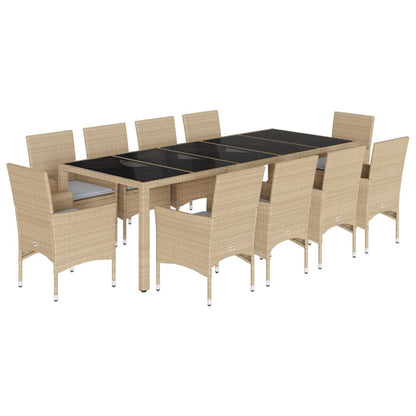 Set da Pranzo da Giardino 11 pz con Cuscini Polyrattan e Vetro | homemem39