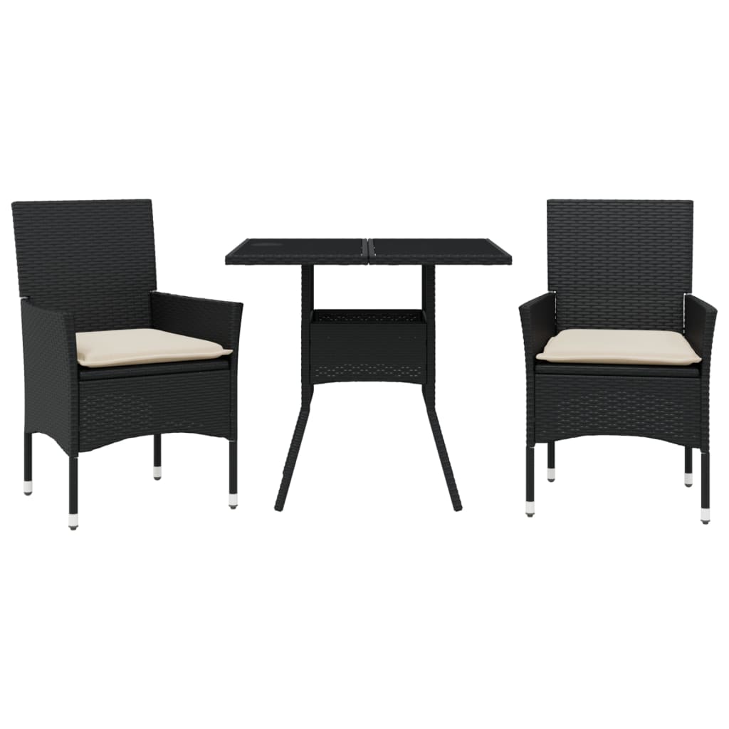 Set da Pranzo da Giardino 3 pz con Cuscini Polyrattan e Vetro | homemem39