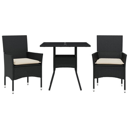Set da Pranzo da Giardino 3 pz con Cuscini Polyrattan e Vetro | homemem39