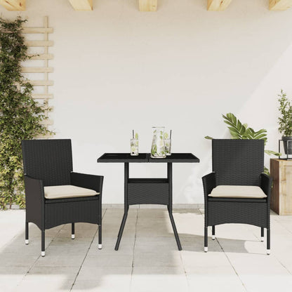 Set da Pranzo da Giardino 3 pz con Cuscini Polyrattan e Vetro | homemem39