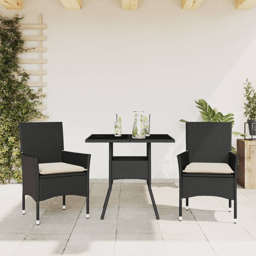 Set da Pranzo da Giardino 3 pz con Cuscini Polyrattan e Vetro - homemem39