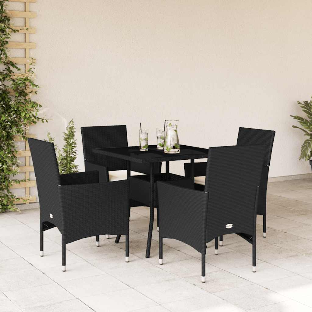 Set da Pranzo da Giardino con Cuscini 5 pz Polyrattan e Vetro | homemem39