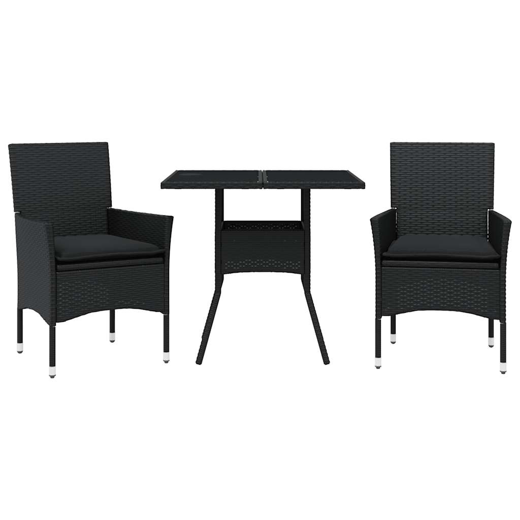 Set da Pranzo da Giardino 3 pz con Cuscini Polyrattan e Vetro | homemem39