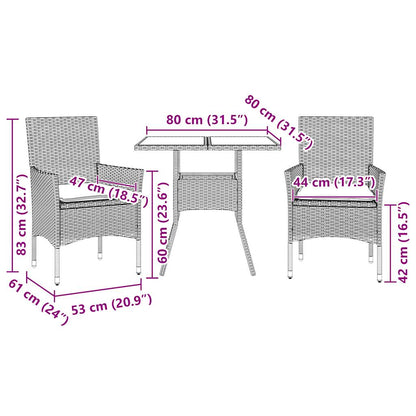 Set da Pranzo da Giardino 3 pz con Cuscini Polyrattan e Vetro | homemem39