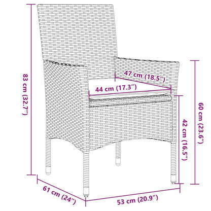 Set da Pranzo da Giardino 3 pz con Cuscini Polyrattan e Vetro | homemem39