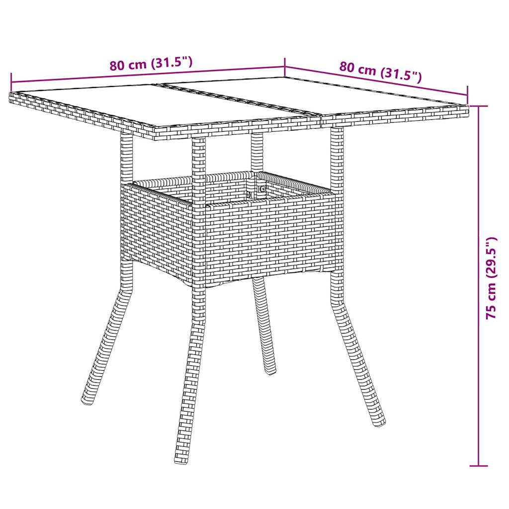 Set da Pranzo da Giardino 3 pz con Cuscini Polyrattan e Vetro - homemem39
