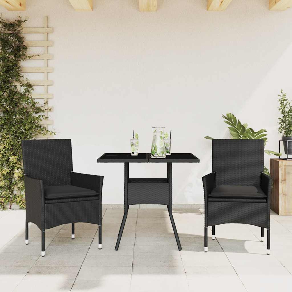 Set da Pranzo da Giardino 3 pz con Cuscini Polyrattan e Vetro | homemem39