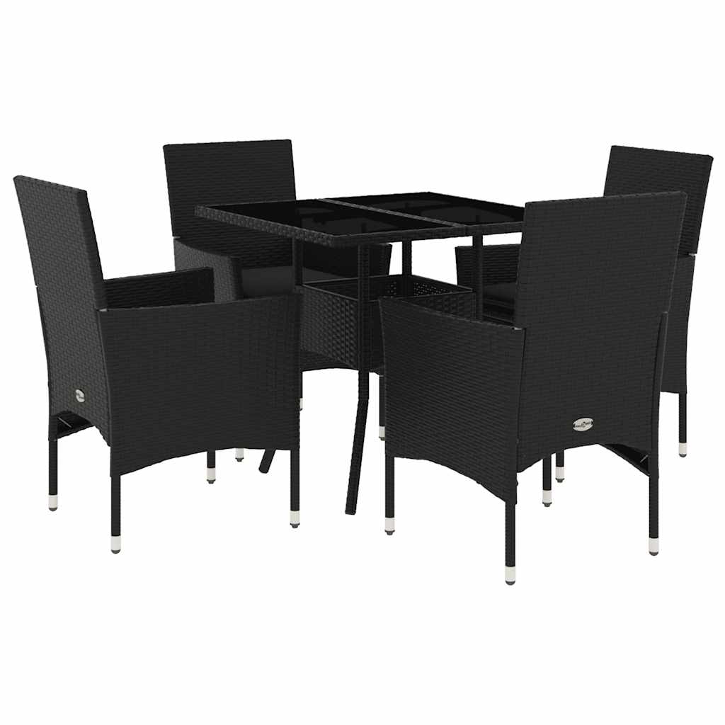 Set da Pranzo da Giardino con Cuscini 5 pz Polyrattan e Vetro - homemem39
