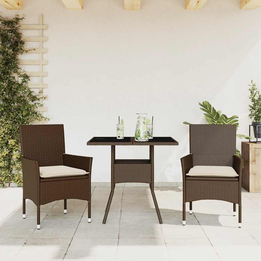 Set da Pranzo da Giardino 3pz con Cuscini Polyrattan e Vetro - homemem39