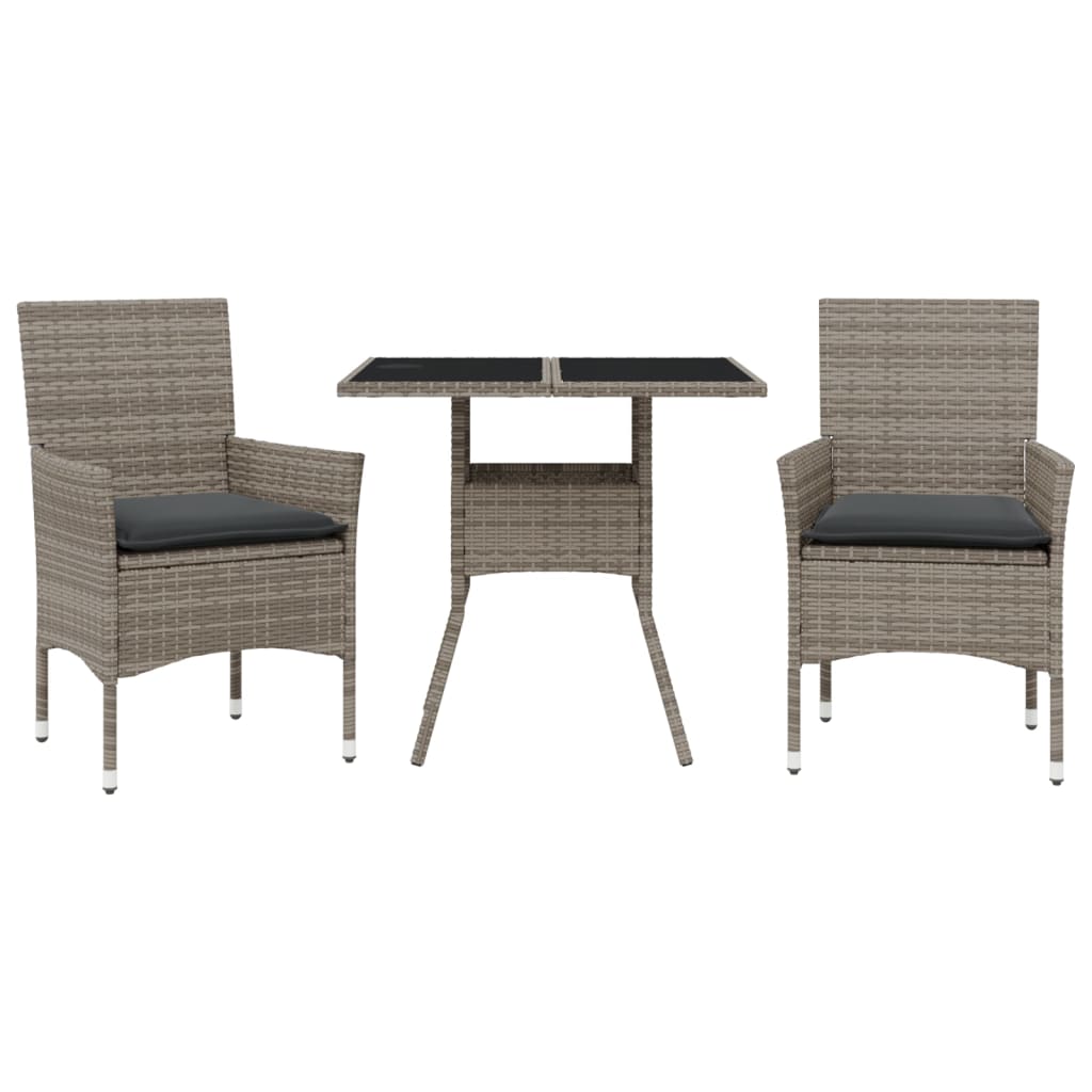 Set da Pranzo da Giardino 3pz con Cuscini in Polyrattan e Vetro | homemem39