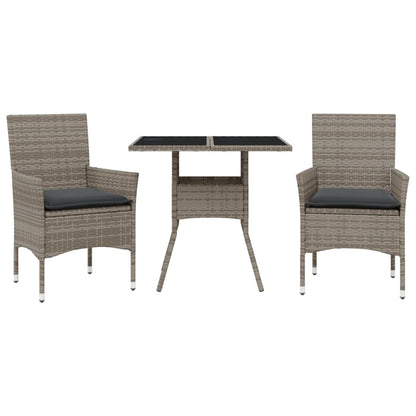 Set da Pranzo da Giardino 3pz con Cuscini in Polyrattan e Vetro | homemem39