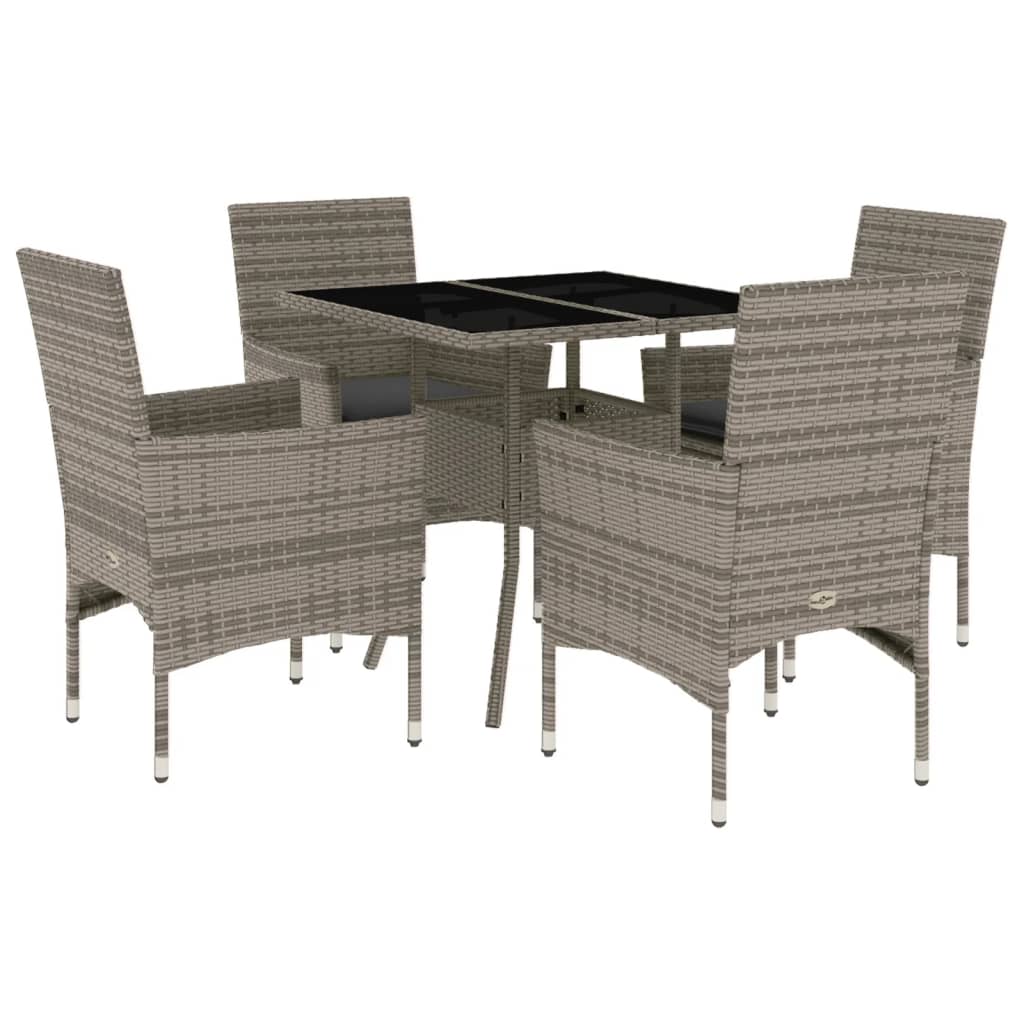 Set da Pranzo da Giardino 5 pz con Cuscini Polyrattan e Vetro | homemem39