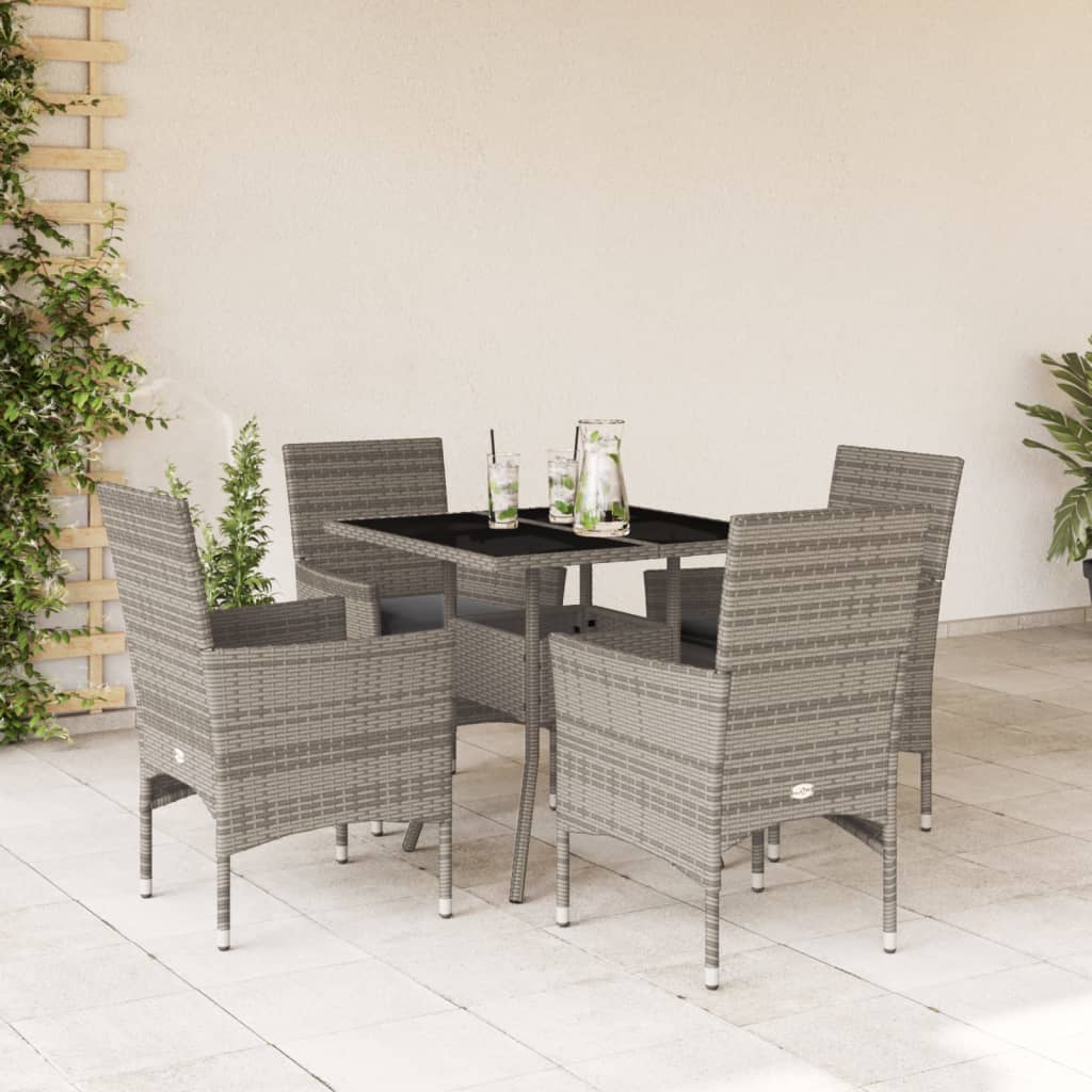 Set da Pranzo da Giardino 5 pz con Cuscini Polyrattan e Vetro | homemem39