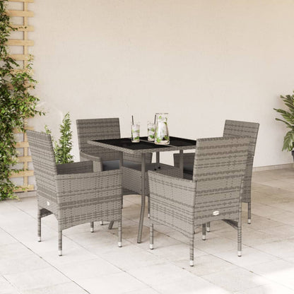 Set da Pranzo da Giardino 5 pz con Cuscini Polyrattan e Vetro | homemem39