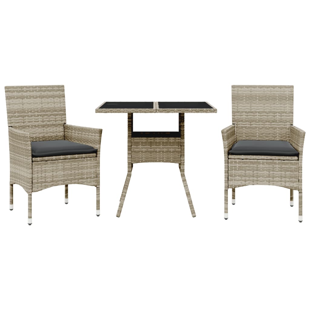 Set Pranzo da Giardino 3pz con Cuscini Polyrattan e Vetro | homemem39