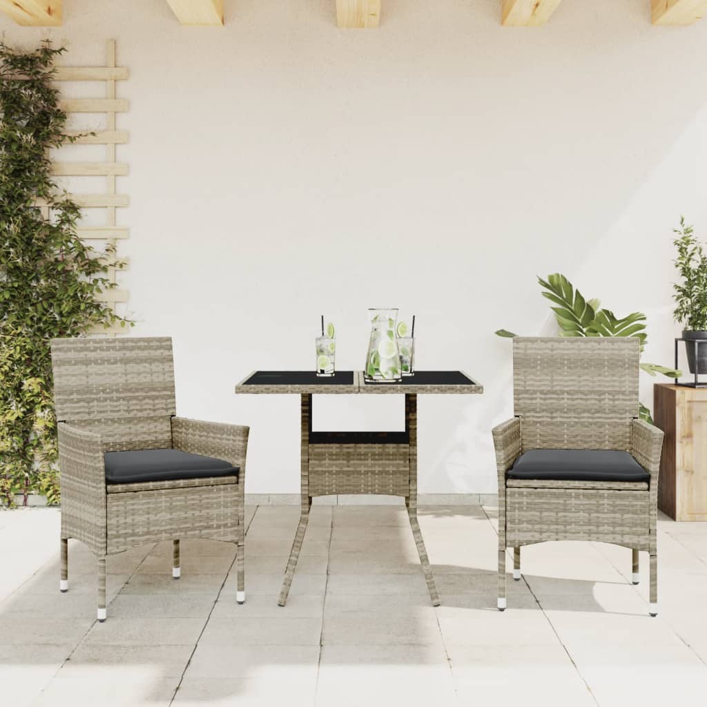 Set Pranzo da Giardino 3pz con Cuscini Polyrattan e Vetro - homemem39