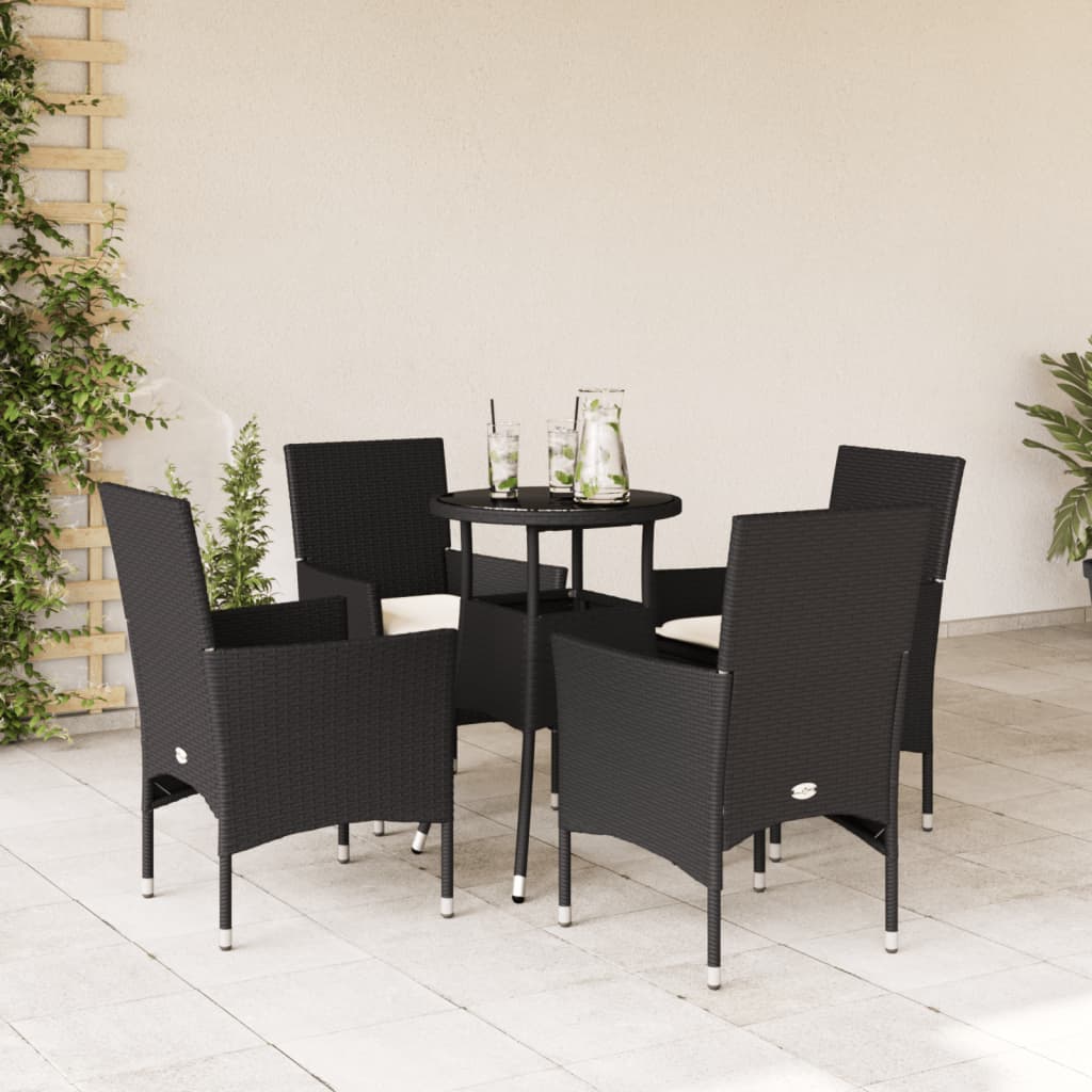 Set da Pranzo da Giardino con Cuscini 5 pz Polyrattan e Vetro - homemem39