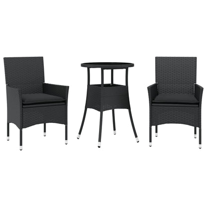 Set da Pranzo da Giardino 3 pz con Cuscini Polyrattan e Vetro | homemem39