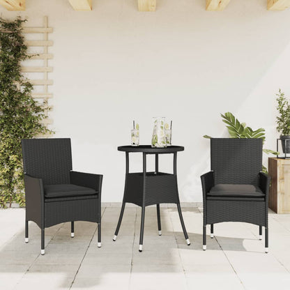 Set da Pranzo da Giardino 3 pz con Cuscini Polyrattan e Vetro | homemem39