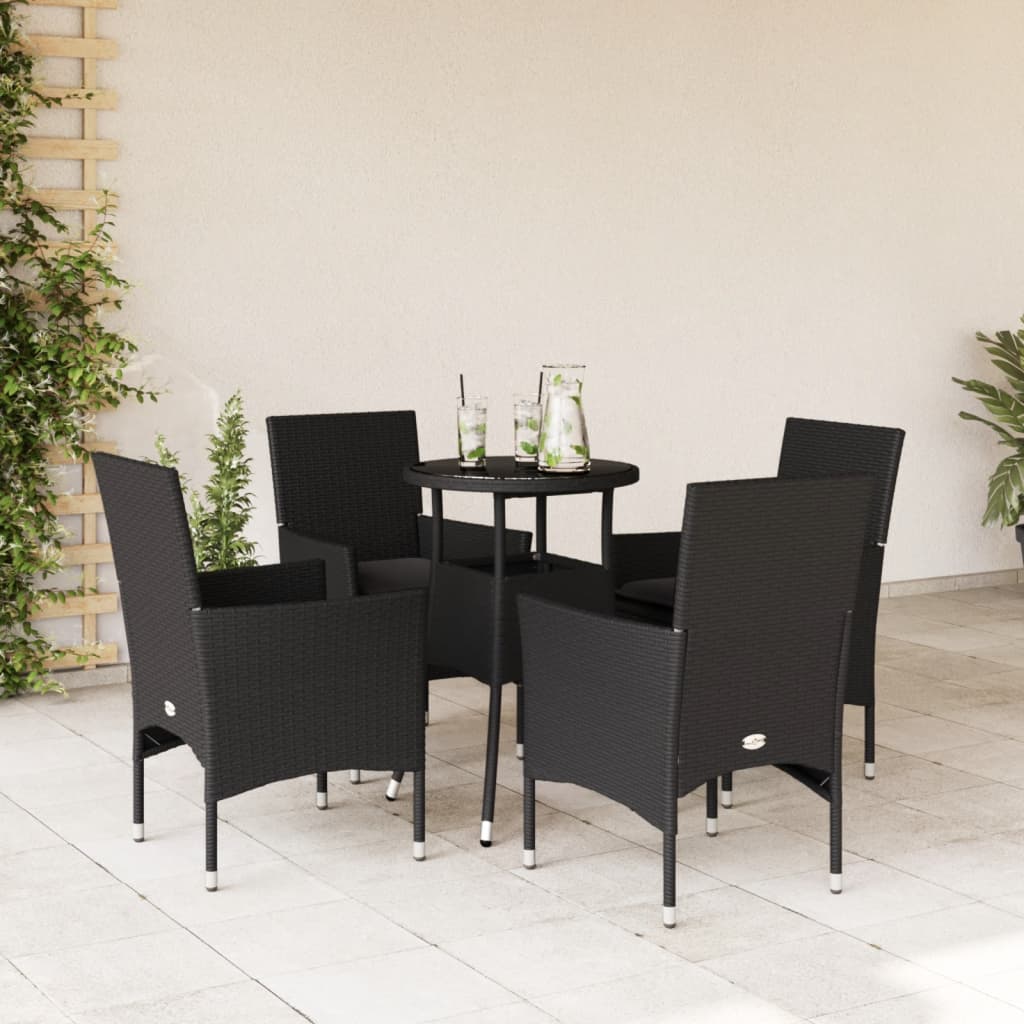 Set da Pranzo da Giardino con Cuscini 5 pz Polyrattan e Vetro | homemem39