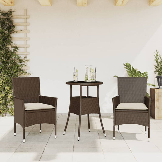 Set da Pranzo da Giardino 3pz con Cuscini Polyrattan e Vetro - homemem39