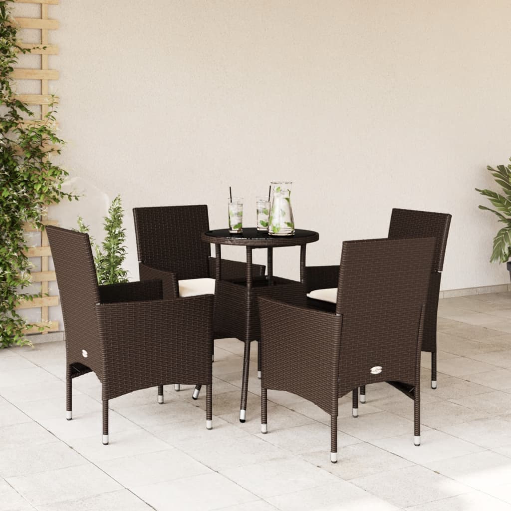Set da Pranzo da Giardino 5pz con Cuscini Polyrattan e Vetro - homemem39