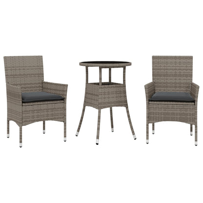 Set da Pranzo da Giardino 3 pz con Cuscini Polyrattan e Vetro | homemem39