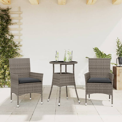 Set da Pranzo da Giardino 3 pz con Cuscini Polyrattan e Vetro | homemem39