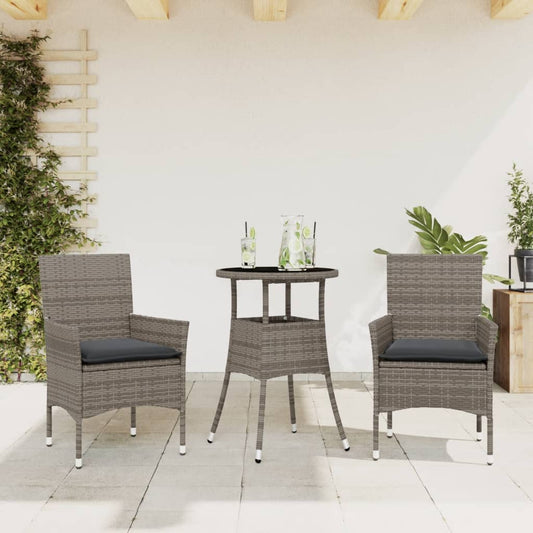 Set da Pranzo da Giardino 3 pz con Cuscini Polyrattan e Vetro - homemem39
