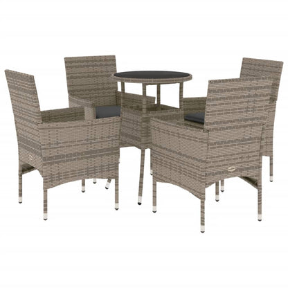Set da Pranzo da Giardino 5 pz con Cuscini Polyrattan e Vetro | homemem39