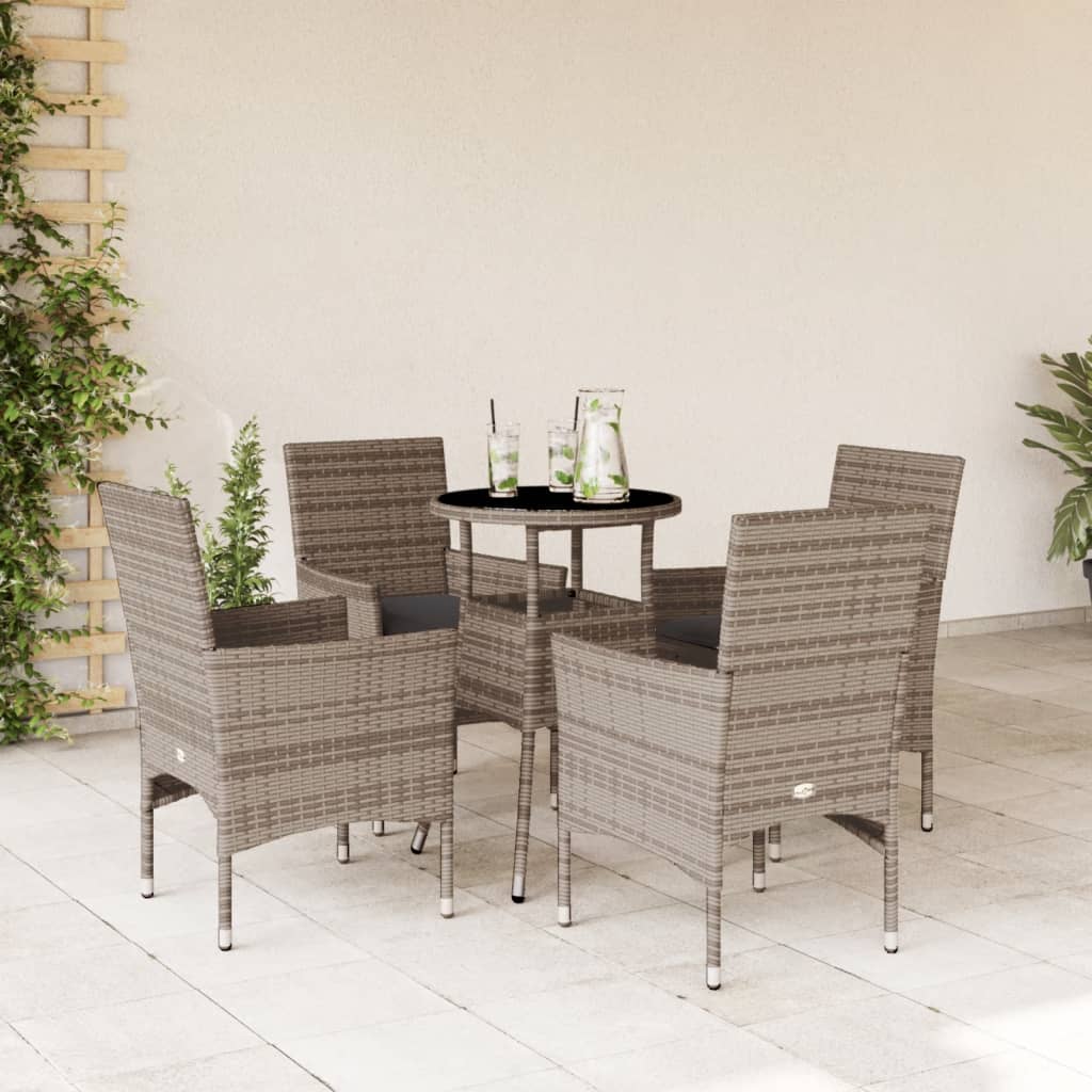 Set da Pranzo da Giardino 5 pz con Cuscini Polyrattan e Vetro | homemem39