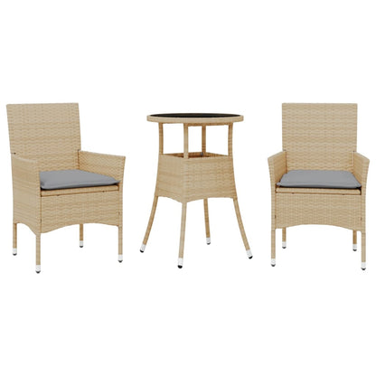Set da Pranzo da Giardino 3 pz con Cuscini Polyrattan e Vetro | homemem39