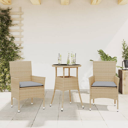 Set da Pranzo da Giardino 3 pz con Cuscini Polyrattan e Vetro | homemem39