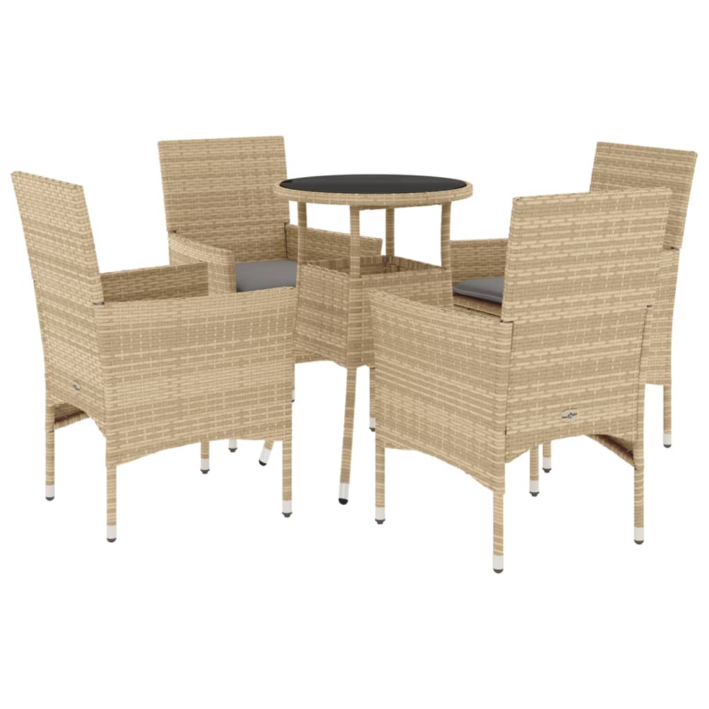 Set da Pranzo da Giardino 5 pz con Cuscini Polyrattan e Vetro | homemem39