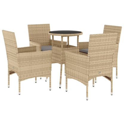 Set da Pranzo da Giardino 5 pz con Cuscini Polyrattan e Vetro | homemem39