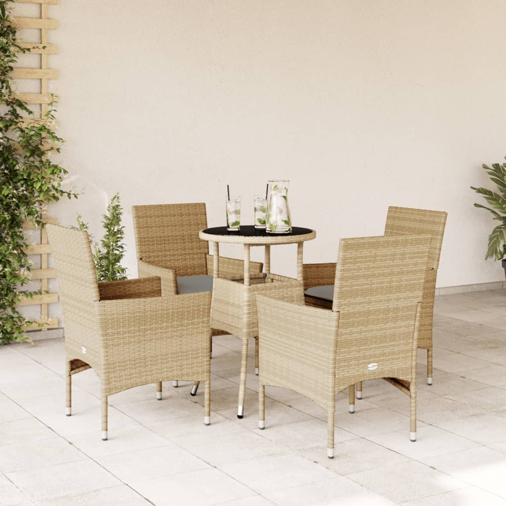 Set da Pranzo da Giardino 5 pz con Cuscini Polyrattan e Vetro | homemem39