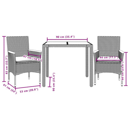 Set Pranzo da Giardino 3 pz con Cuscini Nero Polyrattan Acacia | homemem39
