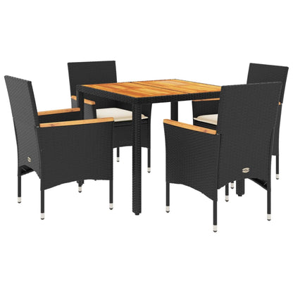 Set Pranzo da Giardino 5 pz con Cuscini Nero Polyrattan Acacia | homemem39