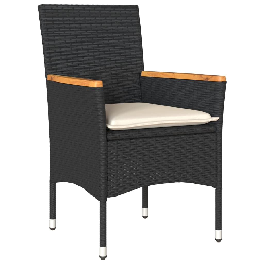 Set Pranzo da Giardino 7 pz Nero con Cuscini Polyrattan Acacia | homemem39
