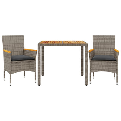 Set Pranzo da Giardino 3pz con Cuscini Polyrattan Acacia Grigio | homemem39