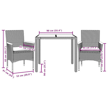 Set Pranzo da Giardino 3pz con Cuscini Polyrattan Acacia Grigio - homemem39