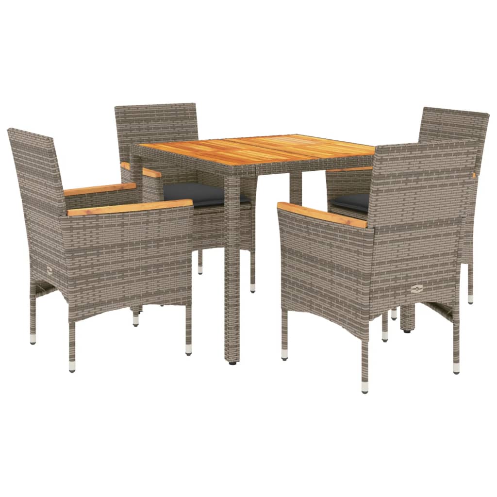 Set Pranzo Giardino 5 pz con Cuscini Grigio Polyrattan Acacia - homemem39