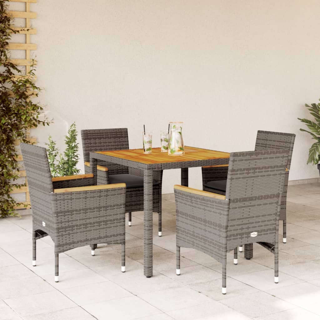 Set Pranzo Giardino 5 pz con Cuscini Grigio Polyrattan Acacia | homemem39