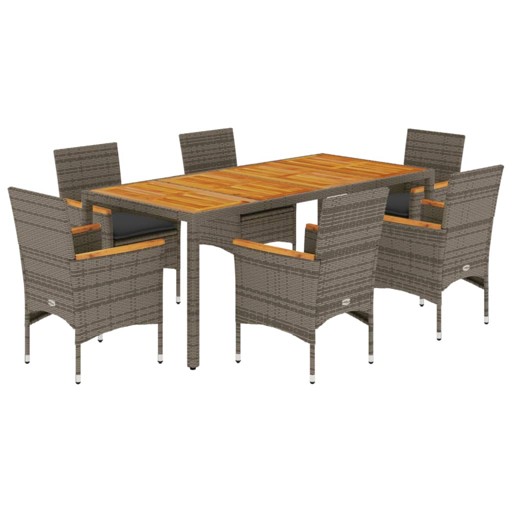 Set Pranzo da Giardino 7pz con Cuscini Polyrattan Acacia Grigio | homemem39